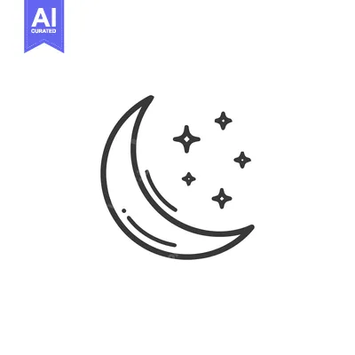 Aset desain premium: Crescent Moon and Stars Icon, Minimalist Line Art Design