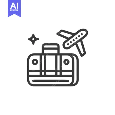 Aset desain premium: Travel Icon: Suitcase, Airplane, and Sparkle Symbolizing Adventure