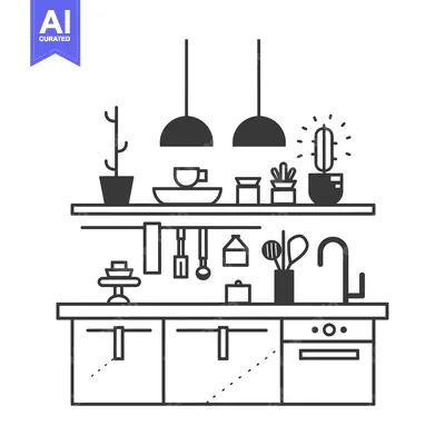 Aset premium populer: Modern Kitchen Countertop with Hanging Utensils and Plants