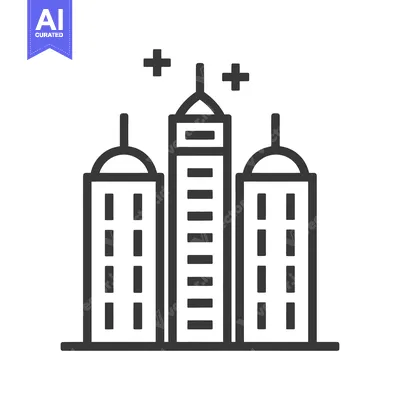 Premium design asset: Three tall stylized buildings in an urban cityscape illustration