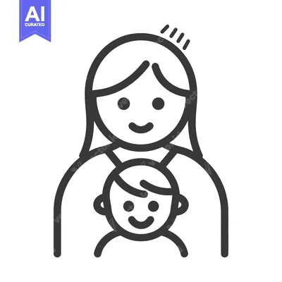 Premium design asset: Mother Holding Baby Simple Black and White Icon Illustration