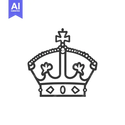 Aset desain premium: A detailed black and white outline drawing of a crown symbol