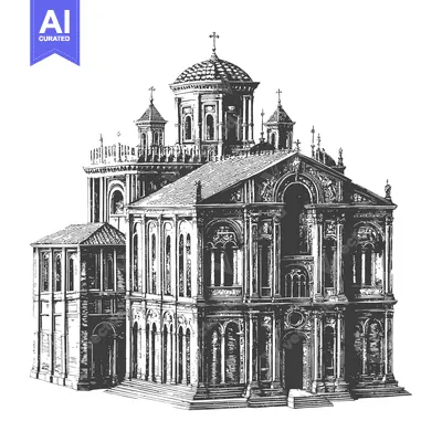 Popular premium asset: Detailed monochromatic illustration of an elaborate classical cathedra