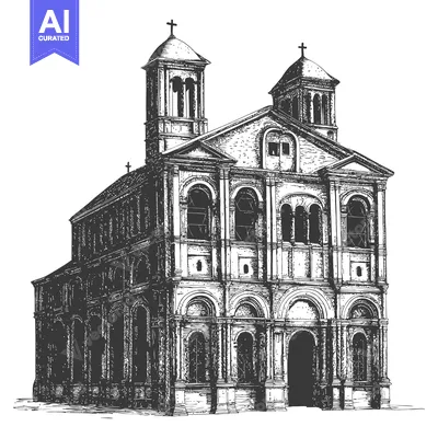 Premium design asset: An architectural illustration showcasing a detailed church building de