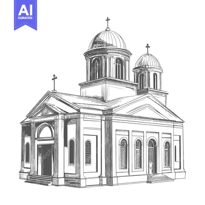 Aset desain premium: A detailed architectural rendering of a church with multiple domes