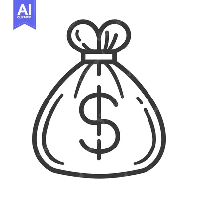 Aset desain premium: A black and white illustration of a money bag with dollar sign