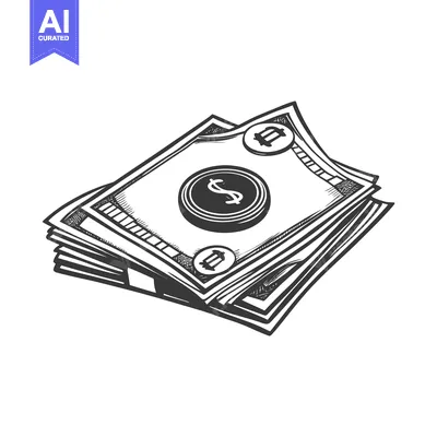 Popular premium asset: A detailed black and white sketch depicts stacked paper currency bills