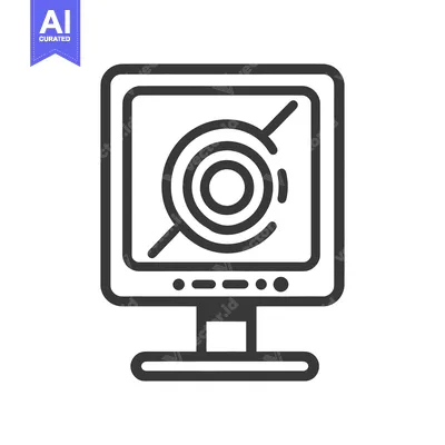 Premium design asset: A computer monitor screen displaying a forbidden target symbol icon