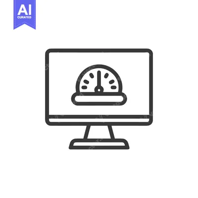 Premium design asset: Computer Monitor Displaying Speedometer Icon, Minimalist Line Art Styl