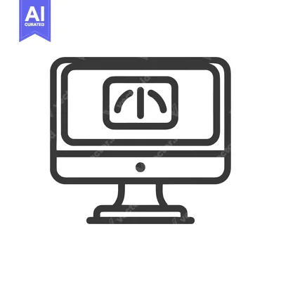 Aset premium populer: Minimalist Computer Icon with Abstract Symbol on Screen, Dark Gray Out