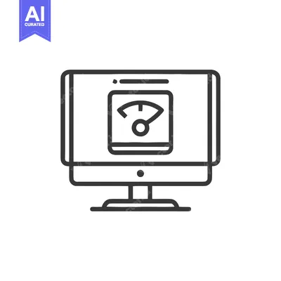 Popular premium asset: Computer Monitor Displaying Speedometer Icon, Minimalist Line Art