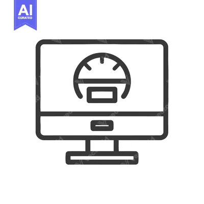 Premium design asset: Computer Displaying Speedometer Icon, Minimalist Line Art Design