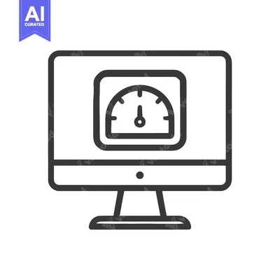 Aset premium populer: Computer Monitor Displaying Speedometer Icon, Line Art Style