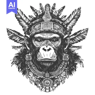 Aset premium populer: Monkey Head with Tribal Feathers and Ornaments