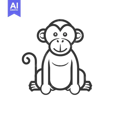Premium design asset: A Simple Black and White Illustration of a Sitting Monkey