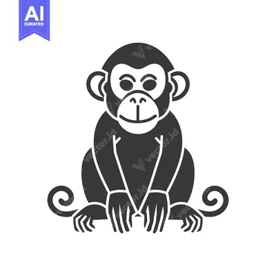 Aset desain premium: A stylized illustration of a sitting monkey with white details