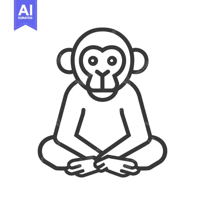 Premium design asset: An illustrated outline drawing of a sitting primate animal