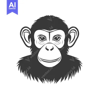 Aset premium populer: A simple illustrated portrait featuring a chimpanzee smiling at viewer