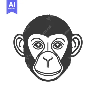 Premium design asset: A black and white simple graphic depiction of a monkey face