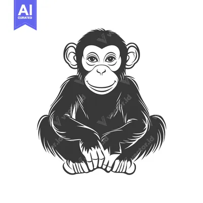 Aset desain premium: The adorable chimpanzee sits with its hands touching its feet