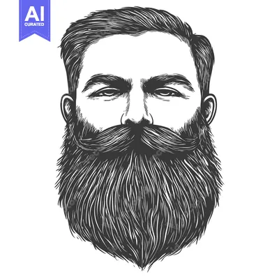 Popular premium asset: Monochromatic Illustration of a Man with a Long Beard and Mustache