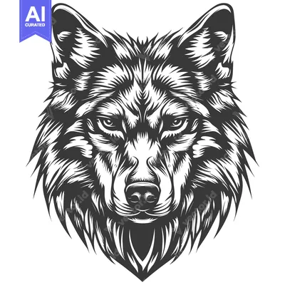 Aset premium populer: Monochromatic Illustration of a Wolf's Head with a Ferocious Expressio