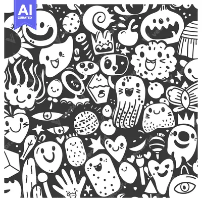 Popular premium asset: Monochrome Doodle Pattern of Diverse Smiling Characters