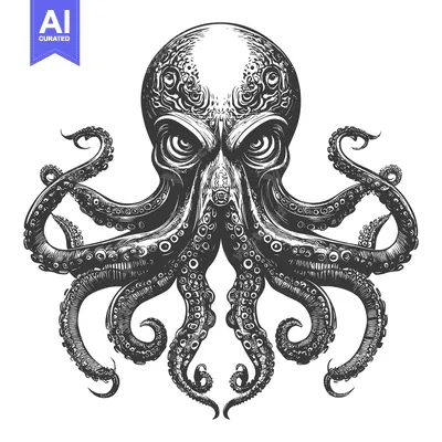 Popular premium asset: Monochrome Illustration of a Detailed Octopus with Tentacles