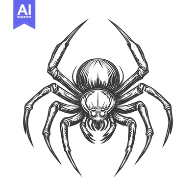 Aset desain premium: Monochrome Illustration of a Fearsome Spider with Eight Legs and Sharp