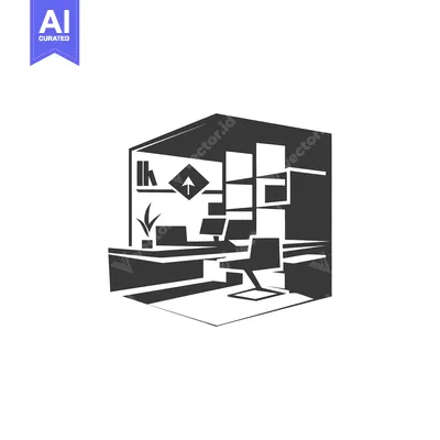 Aset desain premium: Monochrome Illustration of a Modern Office Interior