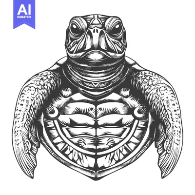 Aset desain premium: Monochrome Illustration of a Turtle with a Detailed Shell