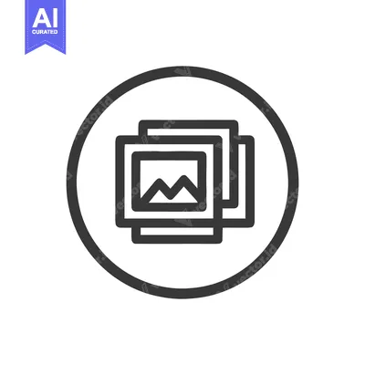 Aset desain premium: Stacked Images Icon in Circle, Minimalist Design, Dark Gray Outline