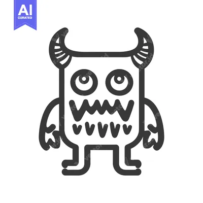 Aset premium populer: A simple illustrated cartoon character monster with horns and teeth