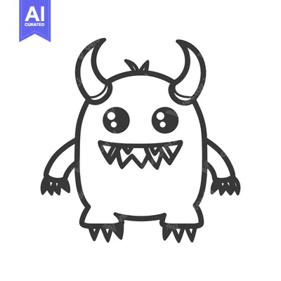 Aset desain premium: A simple friendly cartoon monster with horns and sharp teeth