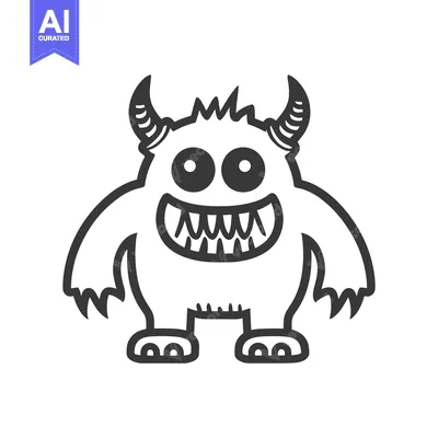 Aset desain premium: A Friendly Monster Smiling With Teeth And Two Curved Horns