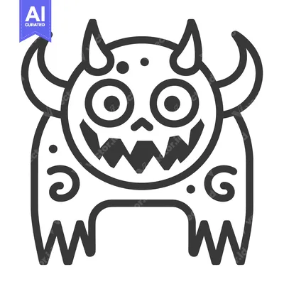 Aset desain premium: A Friendly Cartoon Monster With Horns and a Wide Grinning Smile