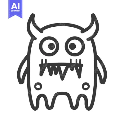 Aset desain premium: Simple cartoon creature with horns and sharp menacing teeth