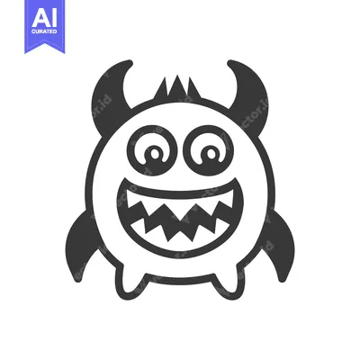 Aset desain premium: A Cartoonish Smiling Monster Featuring Horns and Sharp Teeth