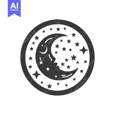 Aset premium populer: A circular image depicting a crescent moon and stars