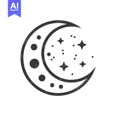 Aset desain premium: A crescent moon with various sized dots and stars