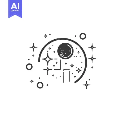 Aset desain premium: Black and white minimalistic illustration of celestial bodies in space
