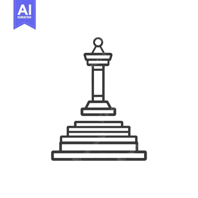 Aset desain premium: A stylized monochrome drawing of a stepped architectural monument