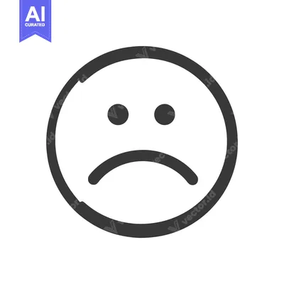 Aset desain premium: Minimalist Sad Face Icon: Simple, Depressed Expression on White Backgr