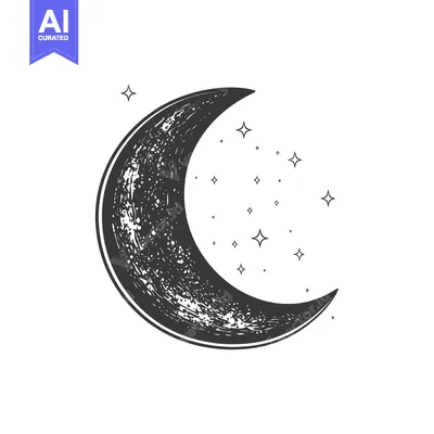 Premium design asset: A detailed illustration featuring a crescent moon with surrounding sta