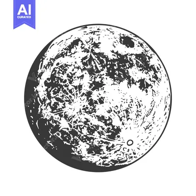 A black and white illustration depicting the surface of the moon