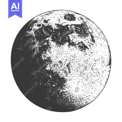 Aset premium populer: A detailed grayscale illustration of the earths moons surface features