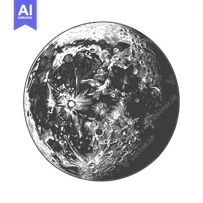 Aset desain premium: A detailed illustration depicting the surface of the moon