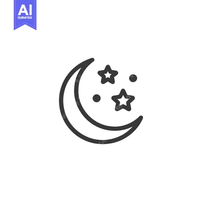 Aset premium populer: Crescent Moon and Stars Icon: Minimalist Night Sky Symbol