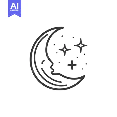 Aset premium populer: Crescent Moon Face with Stars, Minimalist Line Art Illustration