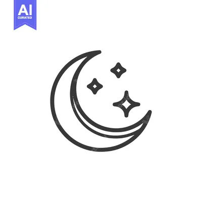 Aset desain premium: Minimalist Crescent Moon and Stars Icon on White Background